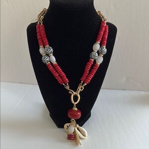 NWT CHICO’S Elegant Red and Gold Beaded Necklace Convertible